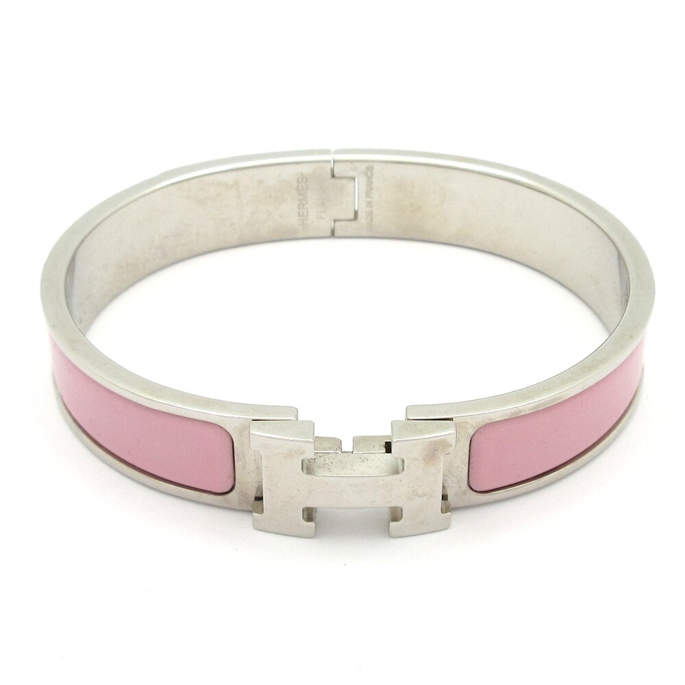 Hermès Clic H Bangle Silver Light Pink Hardware Patent Leather